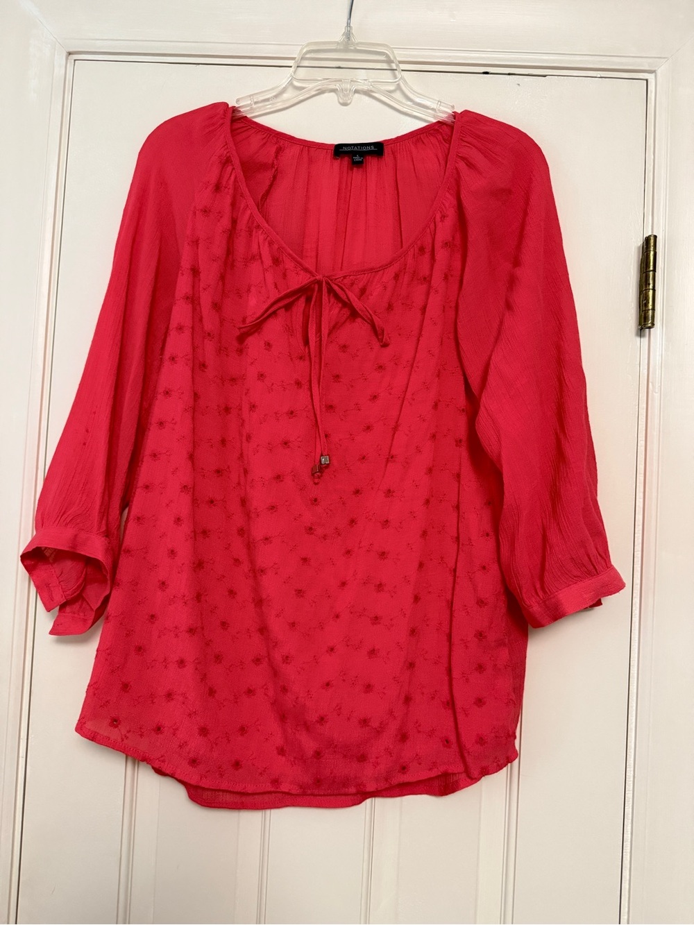 Notations Coral-Pink Tie-Neck Peasant Blouse